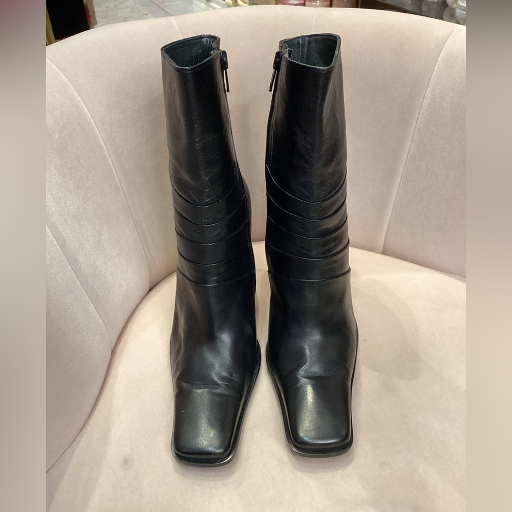 Y2K leather skinny square pointed high heel boot - Picture 2 of 9